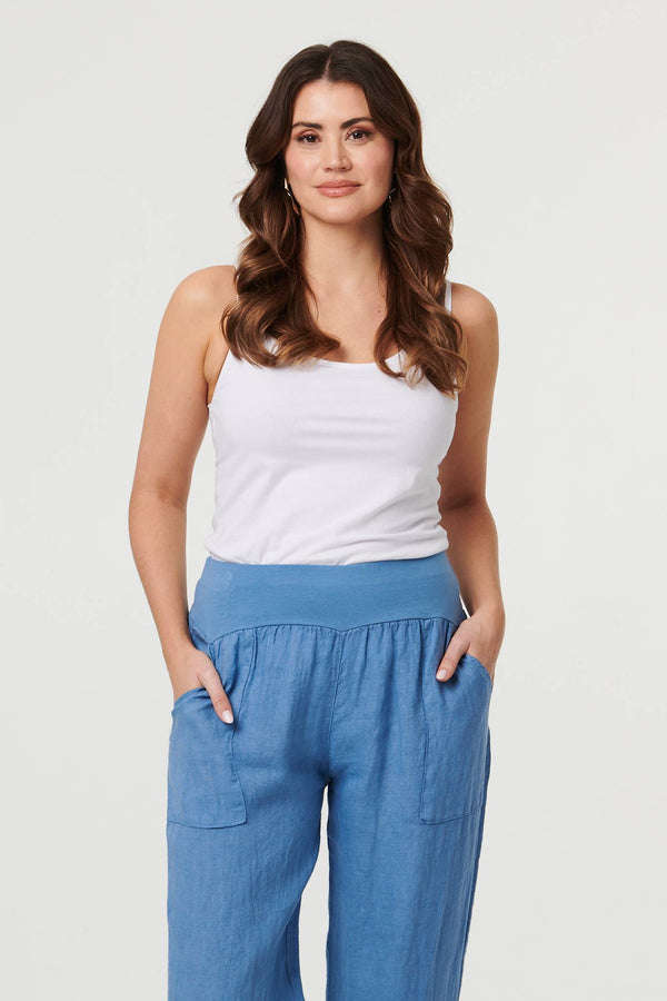 Blue | Relaxed Linen Blend Tapered Trousers