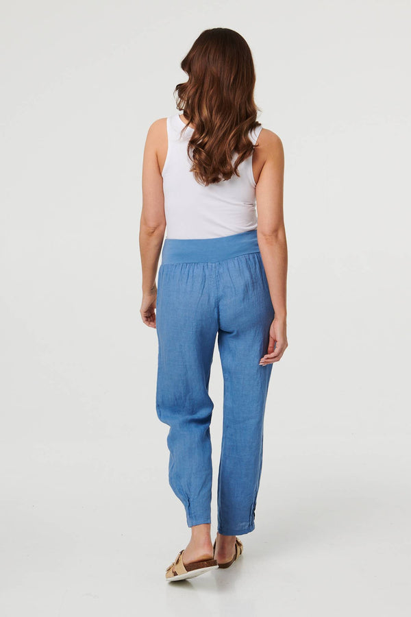Blue | Relaxed Linen Blend Tapered Trousers