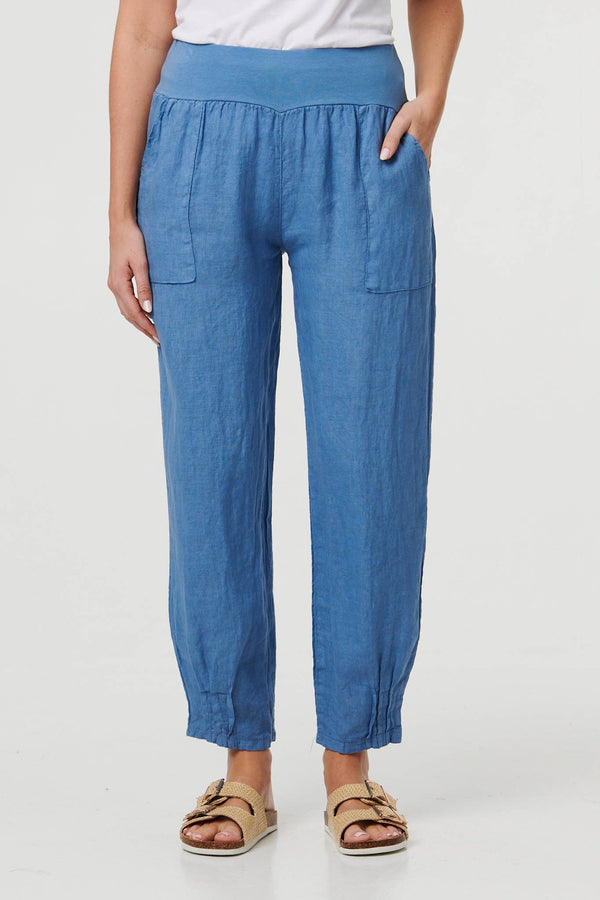 Blue | Relaxed Linen Blend Tapered Trousers