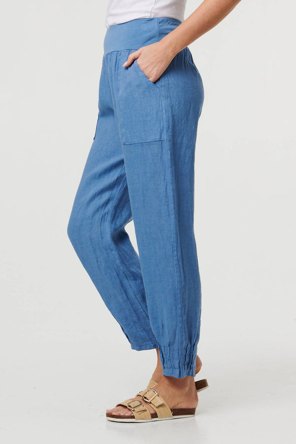 Blue | Relaxed Linen Blend Tapered Trousers
