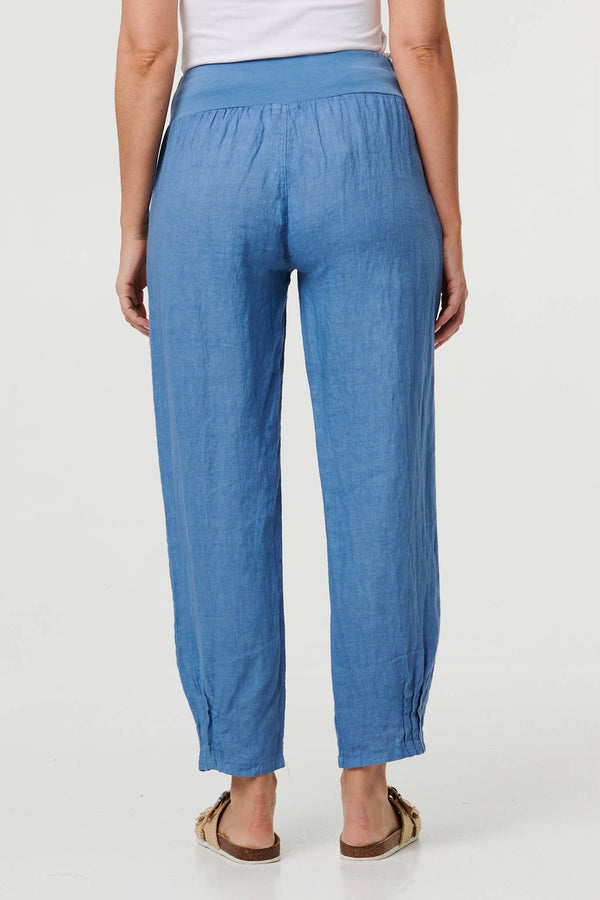 Blue | Relaxed Linen Blend Tapered Trousers