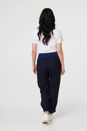 Navy | Relaxed Linen Blend Tapered Trousers