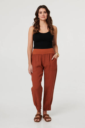 Rust | Relaxed Linen Blend Tapered Trousers