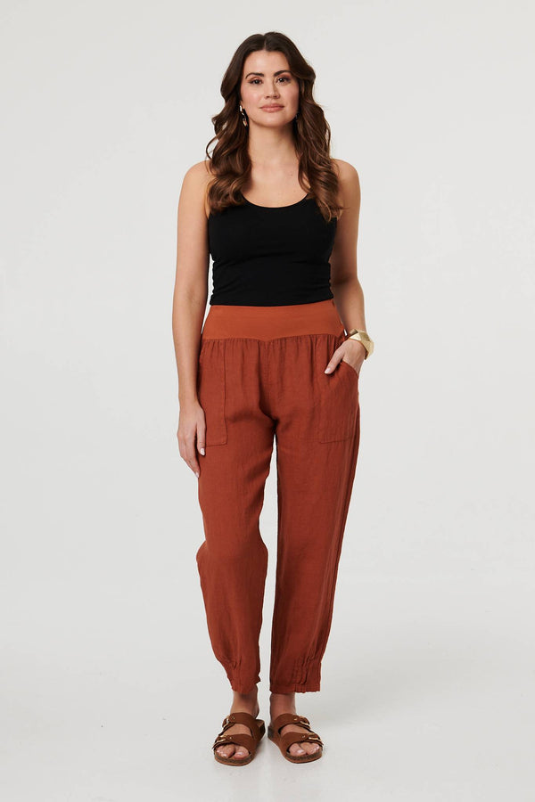 Rust | Relaxed Linen Blend Tapered Trousers