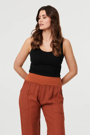 Rust | Relaxed Linen Blend Tapered Trousers