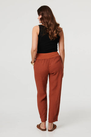 Rust | Relaxed Linen Blend Tapered Trousers