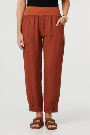 Rust | Relaxed Linen Blend Tapered Trousers