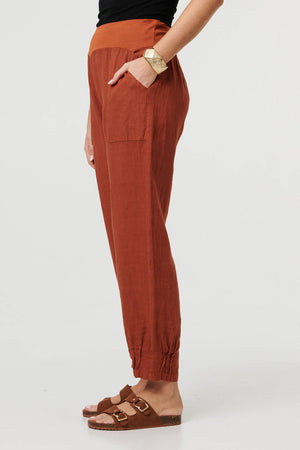 Rust | Relaxed Linen Blend Tapered Trousers