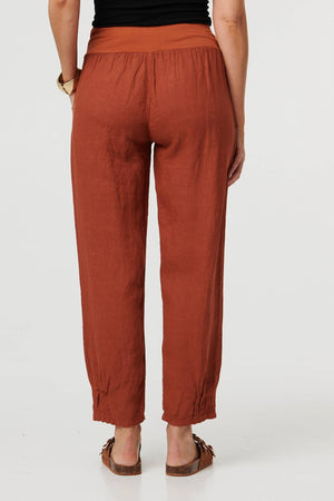 Rust | Relaxed Linen Blend Tapered Trousers