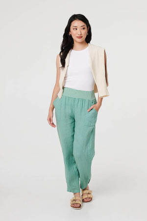 Sage | Relaxed Linen Blend Tapered Trousers