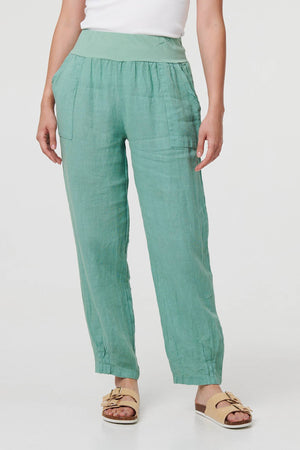 Sage | Relaxed Linen Blend Tapered Trousers
