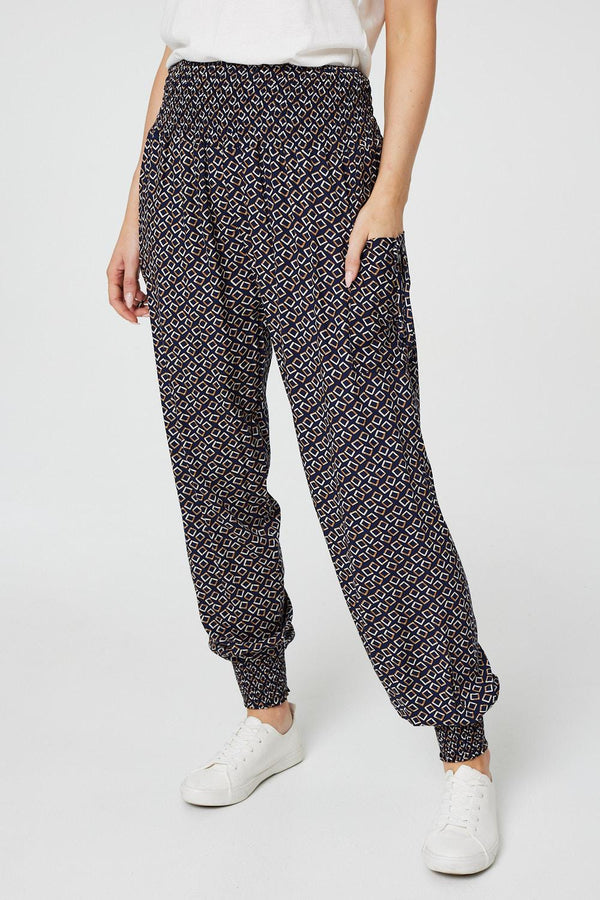 Navy | Geo Print Pocket Detail Pants