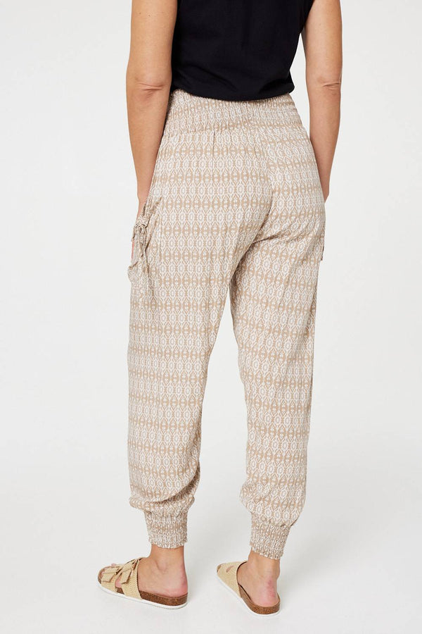 Beige | Printed Elasticated Harem Pants