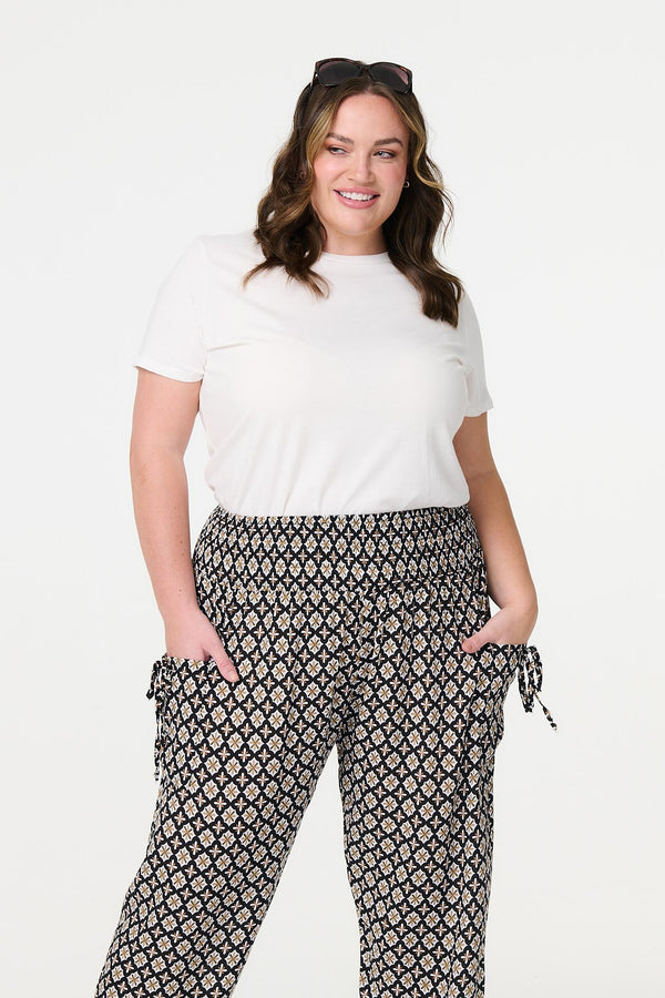 Black | Mosaic Print Shirred Harem Pants