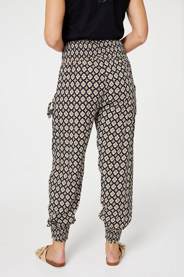 Black | Mosaic Print Shirred Harem Pants