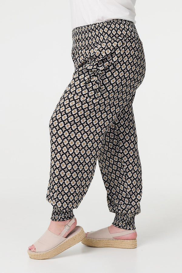 Black | Mosaic Print Shirred Harem Pants