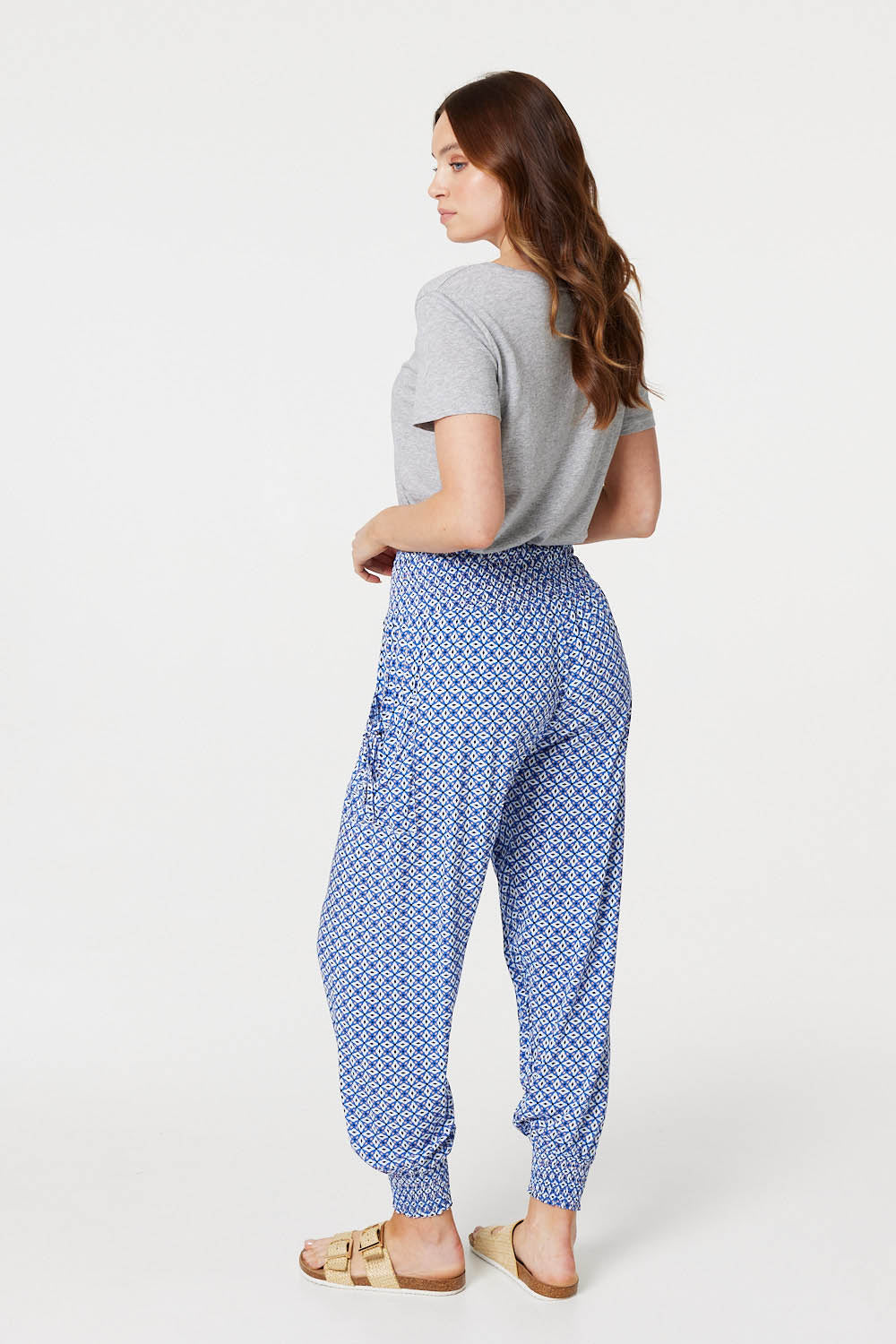 Blue | Geo Print Pull On Tapered Pants