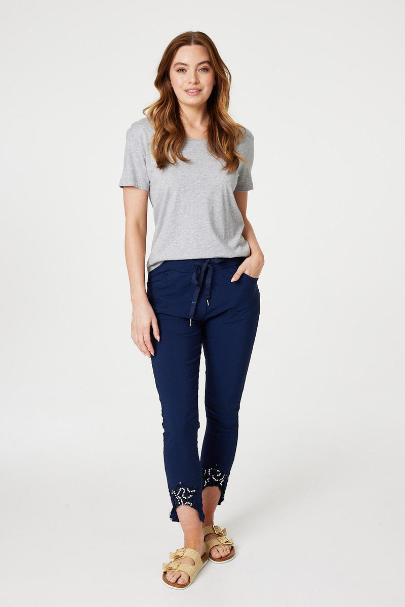 Navy | Embellished High Waist Trousers 