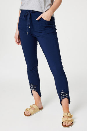 Navy | Embellished High Waist Trousers 