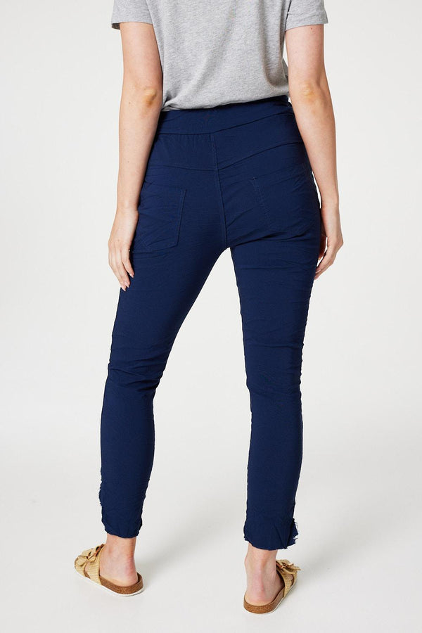 Navy | Embellished High Waist Trousers 