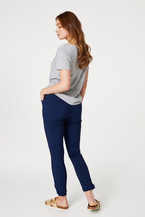 Navy | Embellished High Waist Trousers 