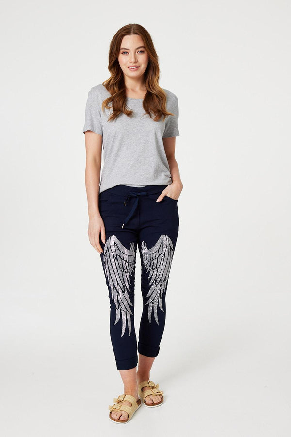 Navy | Embellished Tie Waist Trousers