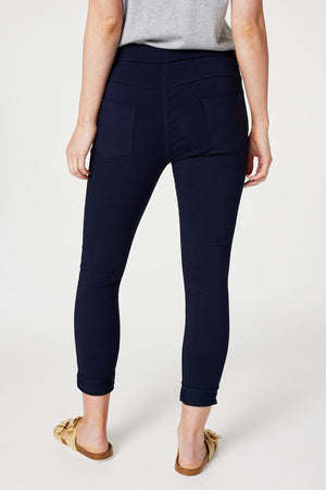 Navy | Embellished Tie Waist Trousers