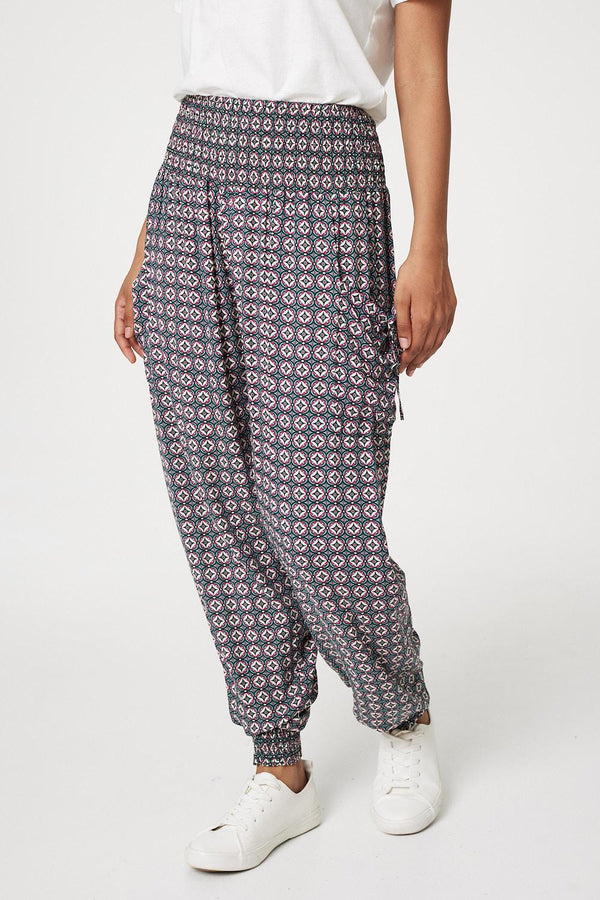 Green | Geo Print Pull On Harem Pants