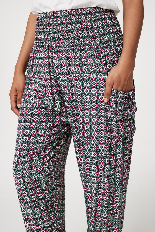 Green | Geo Print Pull On Harem Pants