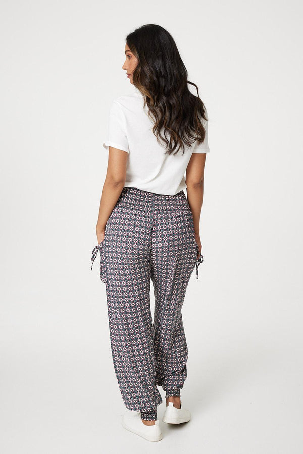 Green | Geo Print Pull On Harem Pants