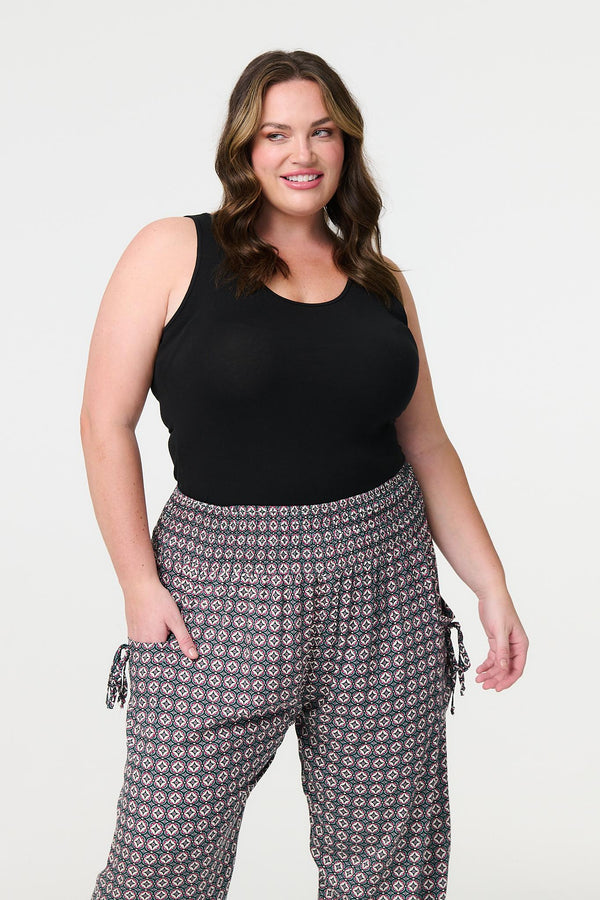 Green | Geo Print Pull On Harem Pants