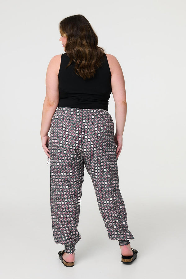 Green | Geo Print Pull On Harem Pants