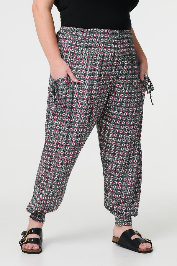 Green | Geo Print Pull On Harem Pants