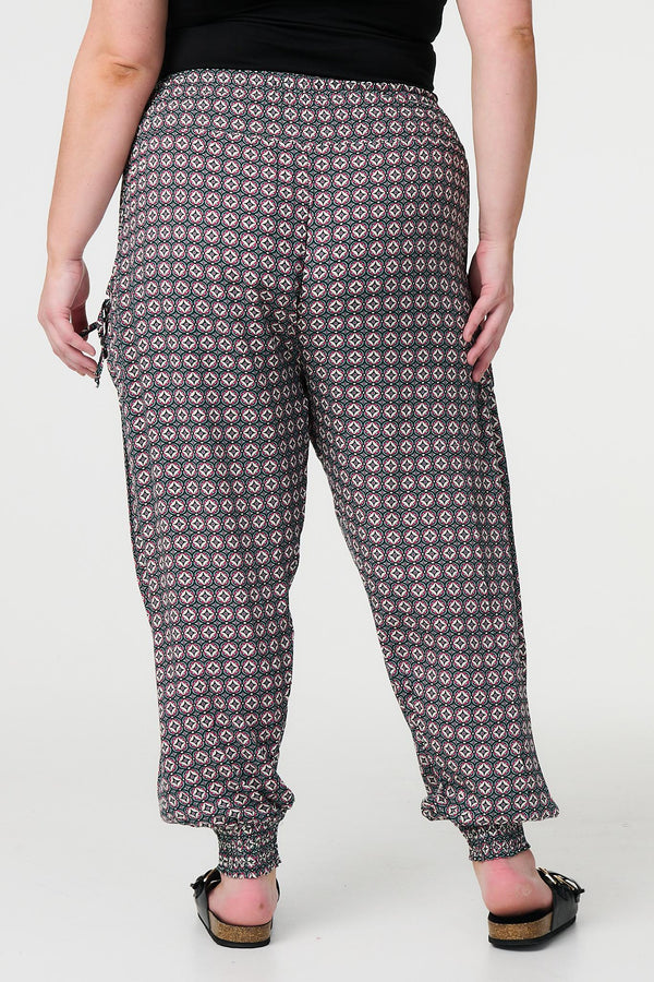 Green | Geo Print Pull On Harem Pants