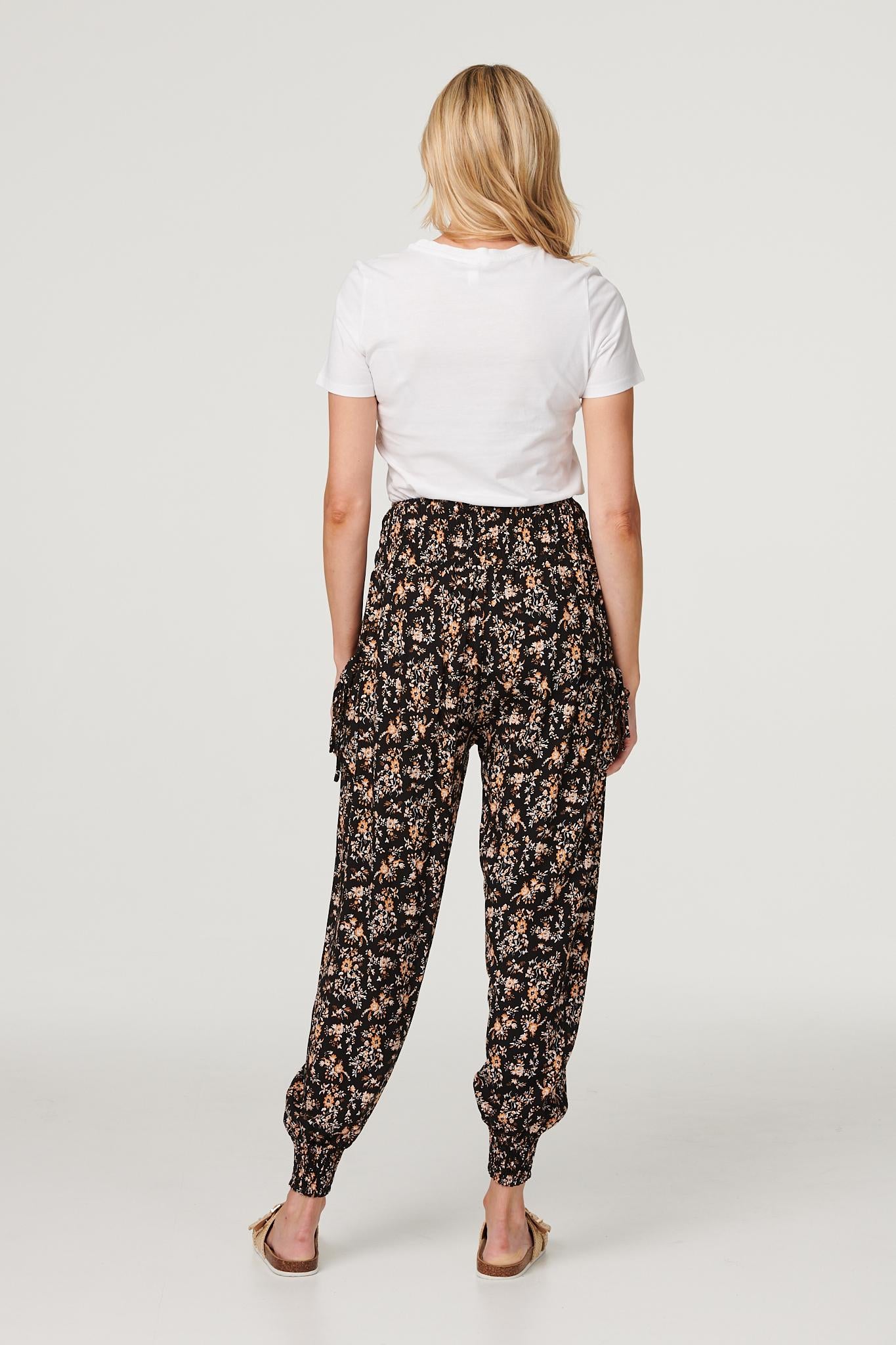 Black | Printed Relaxed Tapered Harem Pants