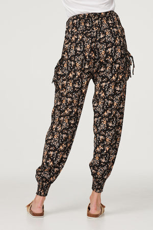Black | Printed Relaxed Tapered Harem Pants