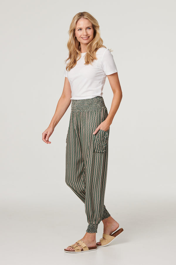 Khaki | Stripe Print Pocket Detail Harem Pants