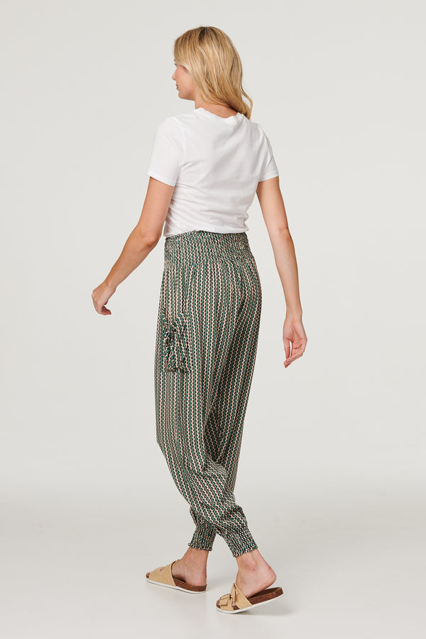 Khaki | Stripe Print Pocket Detail Harem Pants