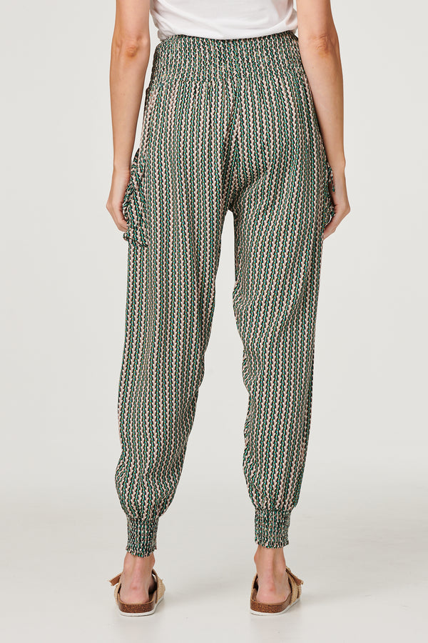 Khaki | Stripe Print Pocket Detail Harem Pants