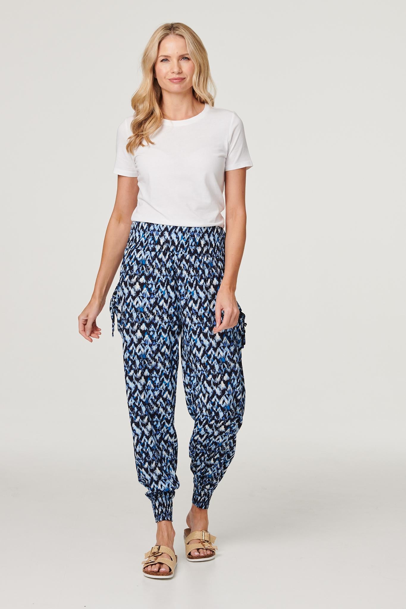 Navy | Printed High Waist Tapered Pants