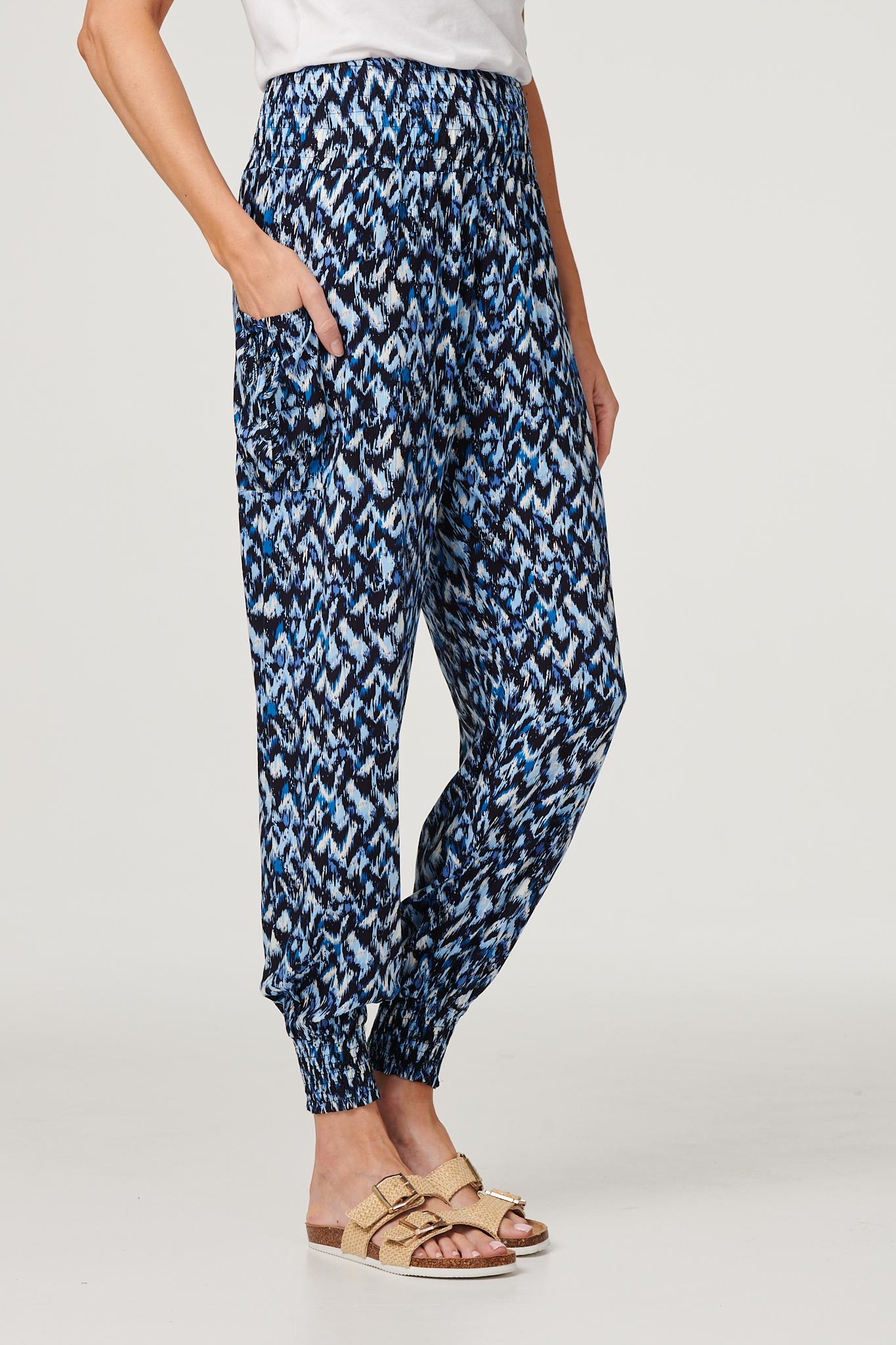 Navy | Printed High Waist Tapered Pants