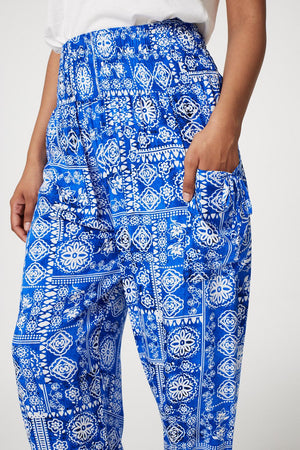Blue | Tile Print Tie Pocket Harem Pants