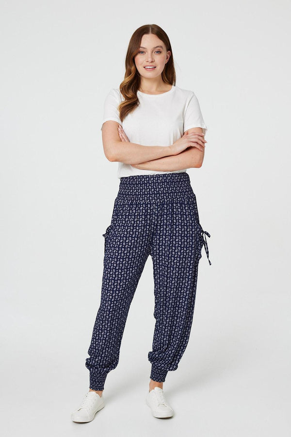 Navy | Ditsy Print High Waist Harem Trousers