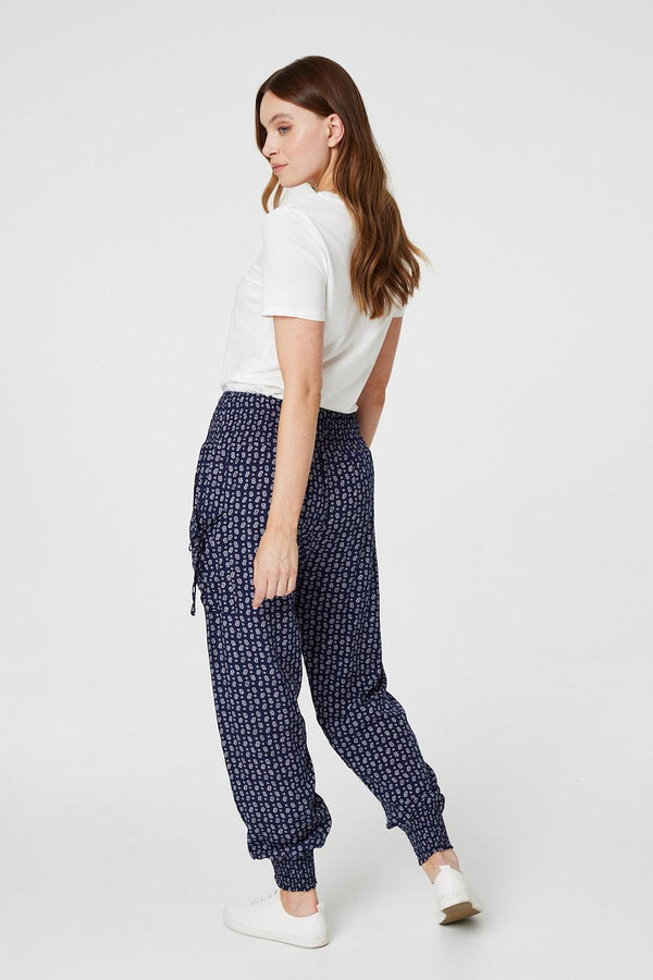 Navy | Ditsy Print High Waist Harem Trousers