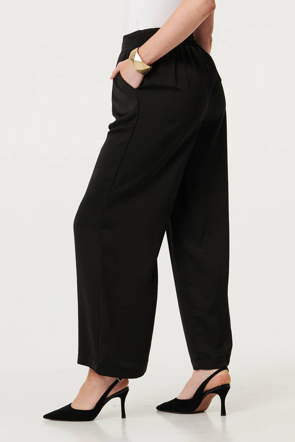 Black | High Waist Wide Leg Pleat Front Trousers
