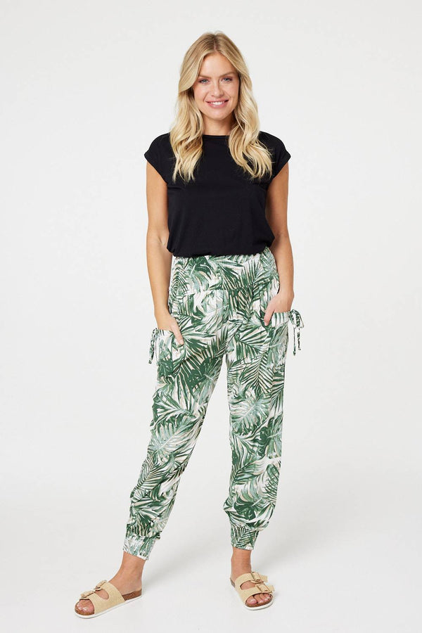 Green | Leaf Print High Waist Harem Pants