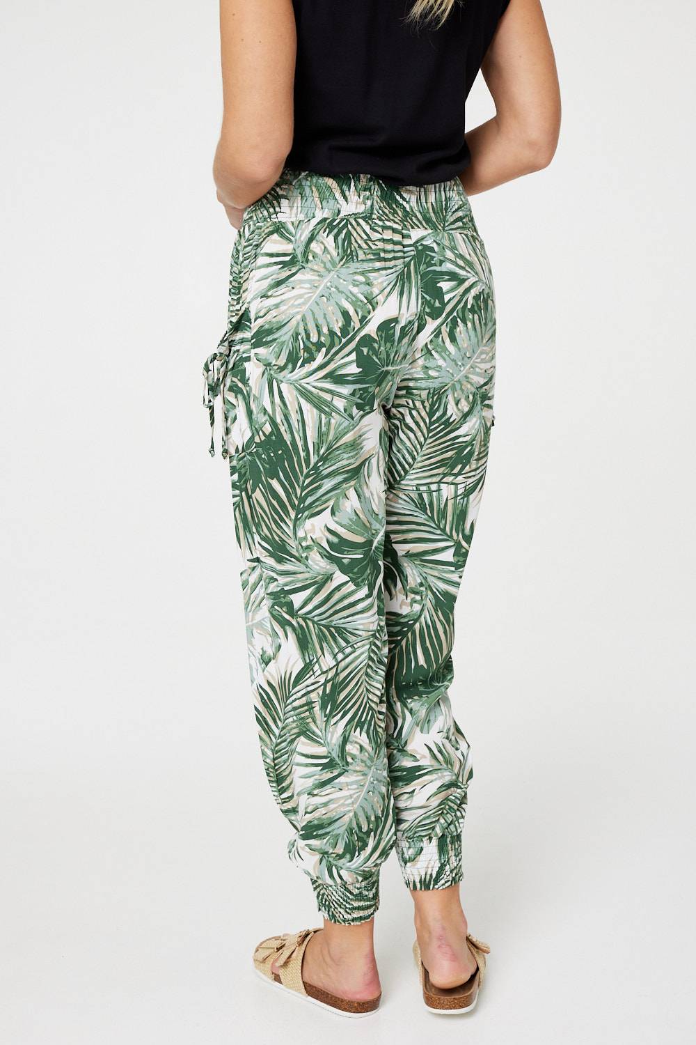 Green | Leaf Print High Waist Harem Pants