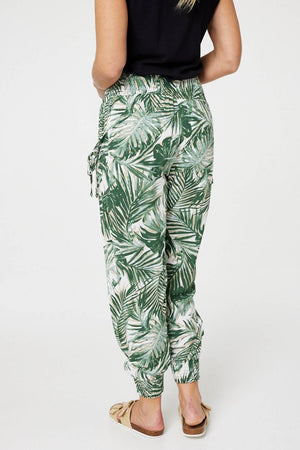 Green | Leaf Print High Waist Harem Pants