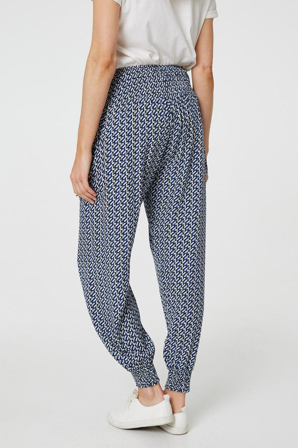 Blue | Geo Print Pocket Detail Harem Pants