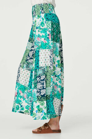 Green | Patchwork Print High Waist Trousers